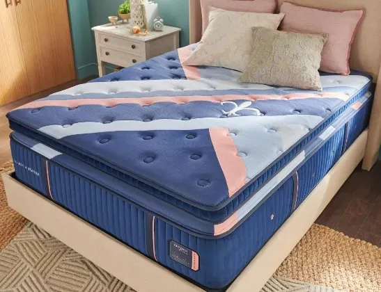 blue mattress in the bedroom